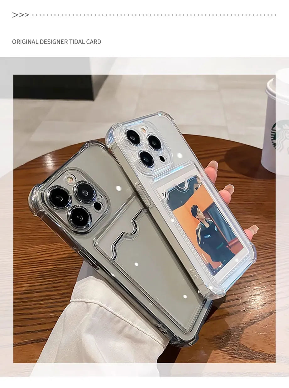 Transparent Card Slot Bag Holder Case For iPhone