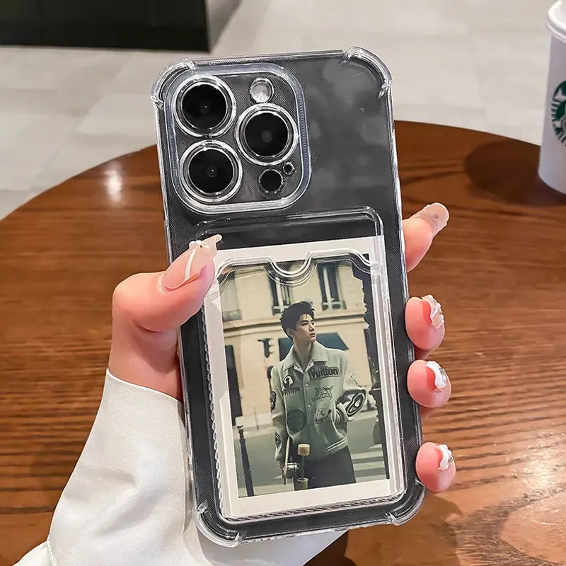 Transparent Card Slot Bag Holder Case For iPhone