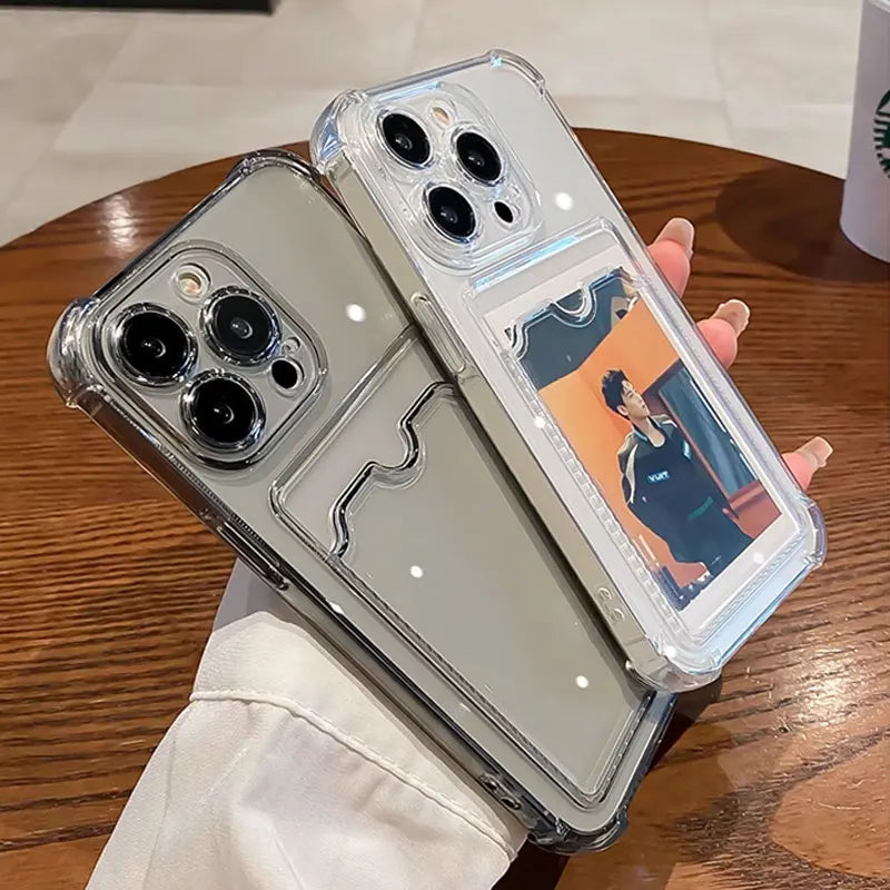 Transparent Card Slot Bag Holder Case For iPhone